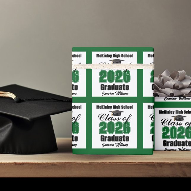Papel De Presente Formatura Personalizada Verde da Turma de 2026 (Criador carregado)