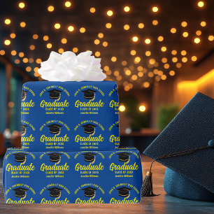 Papel De Presente Formatura Personalizável Azul Amarelo Graduação