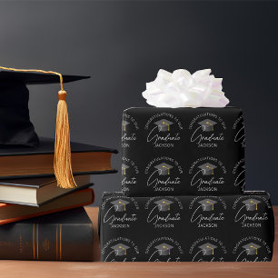 Papel De Presente Formatura Preta Elegante Personalizada de Graduaçã