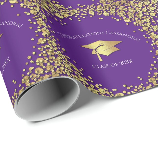 Papel De Presente Formatura Roxo e Dourado (Ponta do rolo)
