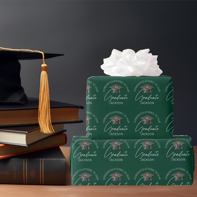 Papel De Presente Formatura Verde Escuro Personalizada de Graduação (Criador carregado)