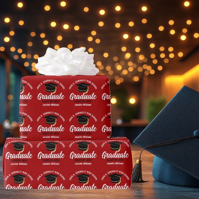 Papel De Presente Formatura Vermelha Personalizada 2026 Graduação (Criador carregado)