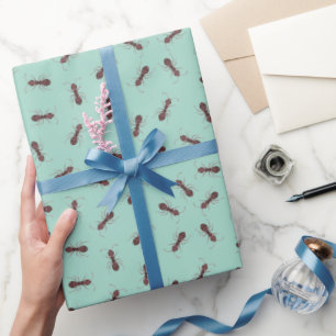 Papel De Presente Formigas Marrons Ilustradas em Turquesa Claro