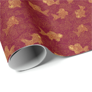 Papel De Presente Fortuna Imperial | Abundância de Koi Dourado