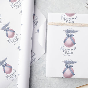 Papel De Presente Fosco Blue Pine Blush Pink Ornament Wrap