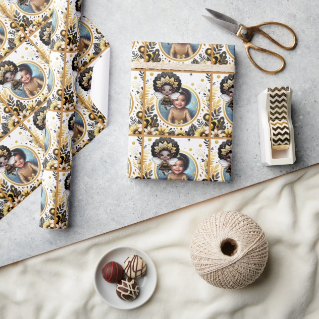 Papel De Presente Foto Aniversário Fada Negra Princesa Amarela Doura (Artesanato)