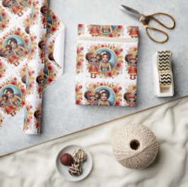 Papel De Presente Foto Aniversário Pequeno Fada Preta Vermelha Doura