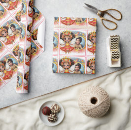 Papel De Presente Foto Aniversário Pequeno Fada Preta Vermelha Doura