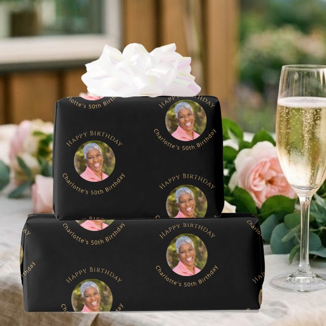 Papel De Presente Foto Aniversário Preto Ouro (Criador carregado)