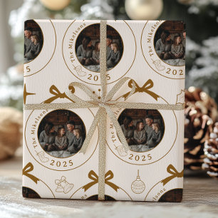 Papel De Presente Foto Arte de Linha Dourada Elegante Natal