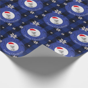 Papel De Presente Foto azul do Feliz Natal da verificação do búfa