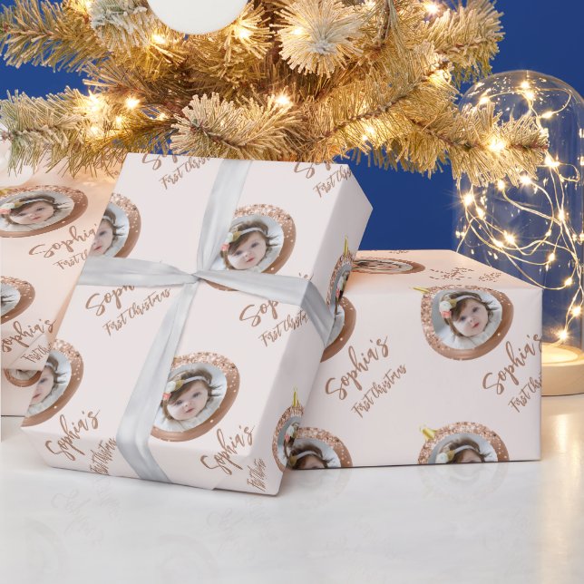 Papel De Presente Foto Blush Rosa Bebê no Primeiro Natal (Feriados)