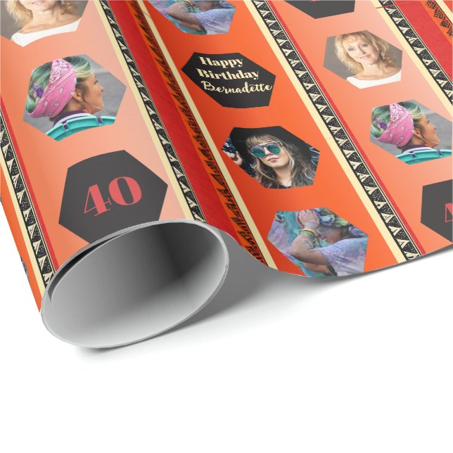 Papel De Presente Foto: Bold Bohemian Orange Black Gradiday (Ponta do rolo)