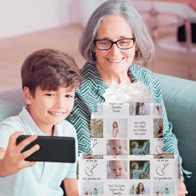 Papel De Presente Foto Collage Modern Nós Te Amo Melhor Avó De Sempr (Criador carregado)
