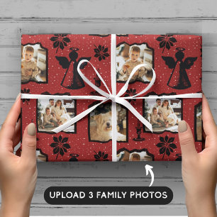 Papel De Presente Foto da Família Angel 3, Rustic Red Stamped