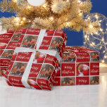 Papel De Presente Foto da família de Natal feliz colagem vermelha<br><div class="desc">Moderno e elegante papel de embrulho de fotos da família Feliz Natal.</div>
