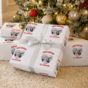 Papel De Presente Foto da família em vermelho de Natal com o nome em
