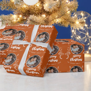 Papel De Presente Foto da Família Folhagem Branca Feliz Natal
