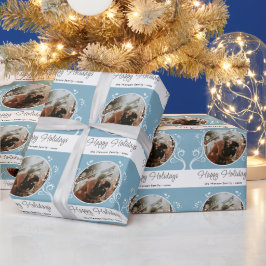 Papel De Presente Foto da família Foliage Azul Feliz Feriados