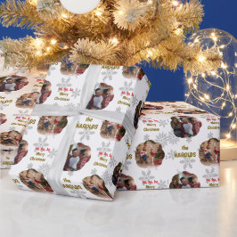 Papel De Presente Foto da família personalizada do Natal moderno
