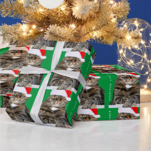 Papel De Presente Foto da farsa do gato do Natal com chapéu do papa