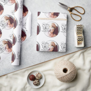 Papel De Presente Foto de Aniversário com Caligrafia Minimalista par