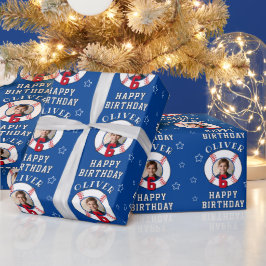 Papel De Presente Foto de Aniversário de Bola de Beisebol Personaliz