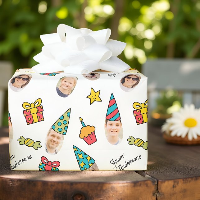 Papel De Presente Foto de aniversário engraçada moderna e fofa (Criador carregado)