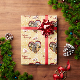 Papel De Presente Foto de cachorro coração e nome natal feliz feriad