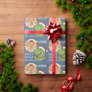 Papel De Presente Foto de Dinossauro de Natal Fofo para Crianças