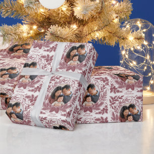 Papel De Presente Foto de Família Botânica Vintage no Natal - Vermel
