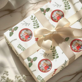 Papel De Presente Foto de Férias de Natal com Folhagens em Aquarela