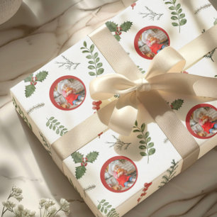 Papel De Presente Foto de Férias de Natal com Folhagens em Aquarela