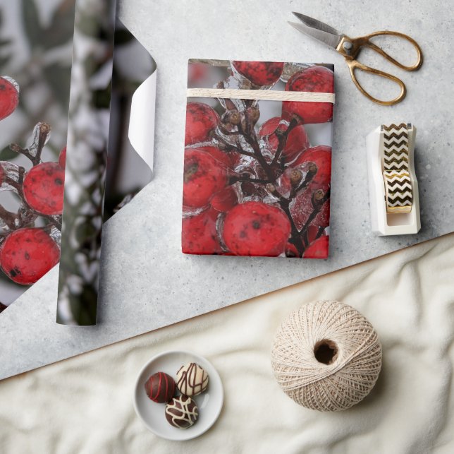 Papel De Presente Foto de Frutas Congeladas em um Galho de Árvore (Artesanato)