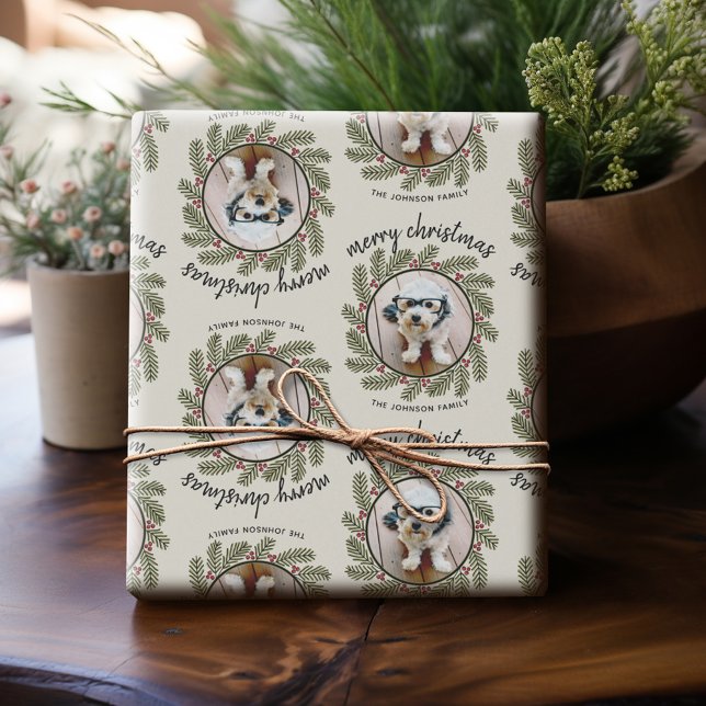 Papel De Presente Foto de Natal Caprichosa - Caligrafia - Ramos (Personalized Photo Wrapping Paper)