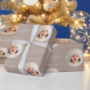 Papel De Presente Foto de Natal com Caligrafia Elegante Neutra
