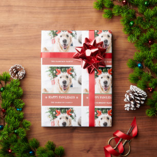 Papel De Presente Foto de Natal de Cão Feliz Pawlidays
