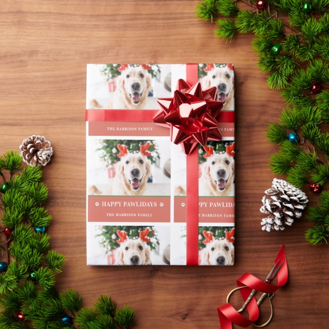 Papel De Presente Foto de Natal de Cão Feliz Pawlidays (Presente de Natal)