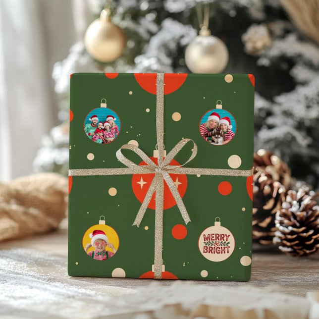 Papel De Presente Foto de Natal feliz e brilhante (Merry and Bright Photo Christmas Wrapping Paper)