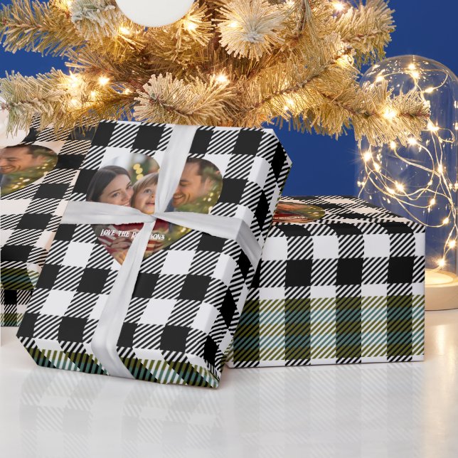 Papel De Presente Foto de Natal Moderna em Preto e Branco com Xadrez (Feriados)