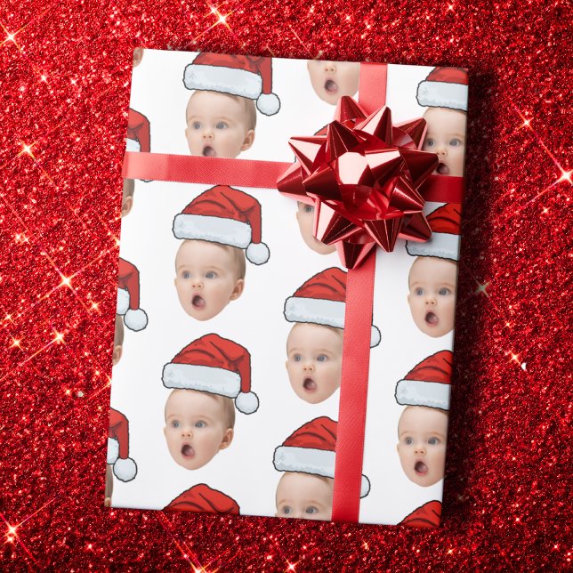 Papel De Presente Foto de Natal personalizada com o Santa Hat (Criador carregado)
