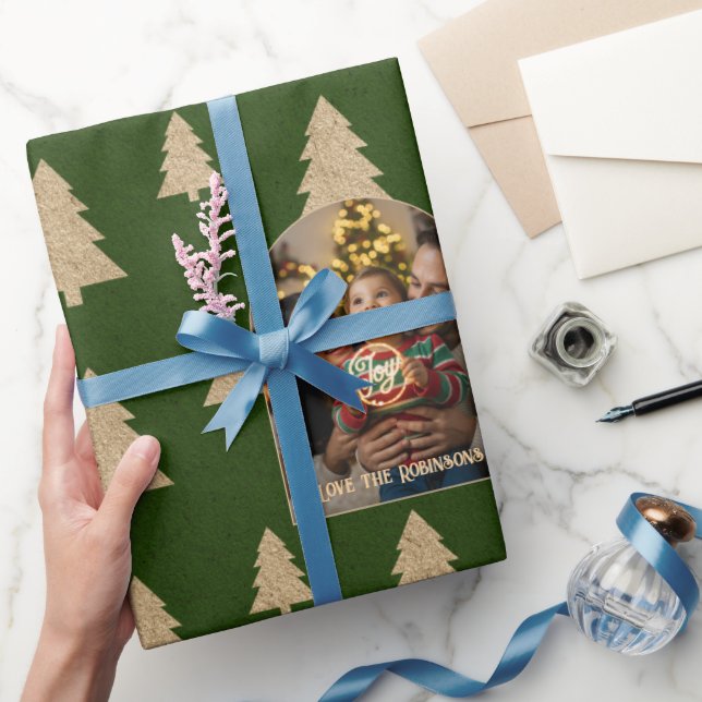 Papel De Presente Foto de Natal Personalizada da Árvore Evergreen Ru (Presentear)