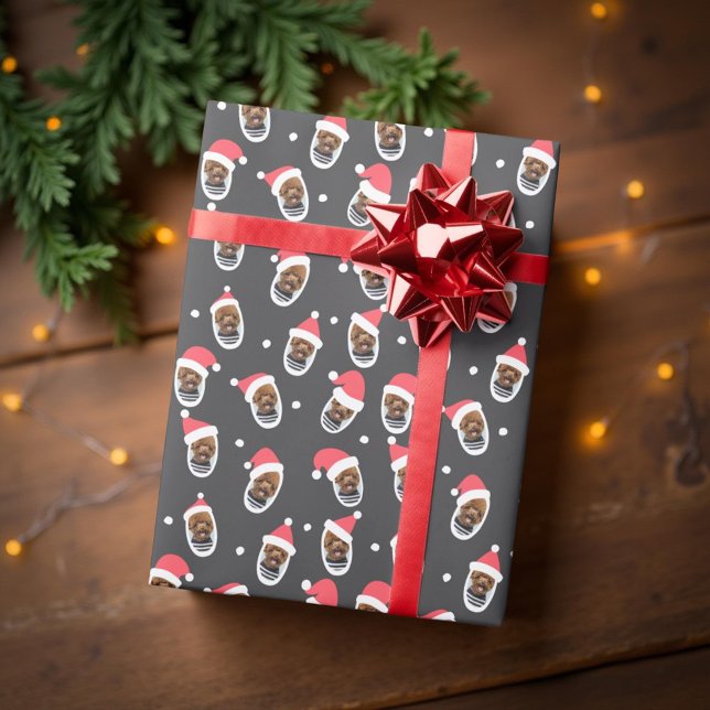 Papel De Presente Foto de Pet da Família Noel Hats Moderno Engraçado (Criador carregado)