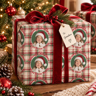 Papel De Presente Foto de Rosto Engraçado Feliz Natal Xadrez Verde V