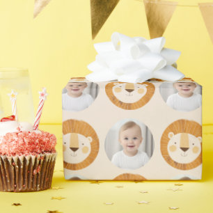 Papel De Presente Foto do Aniversário de criança do tema Safari Lion