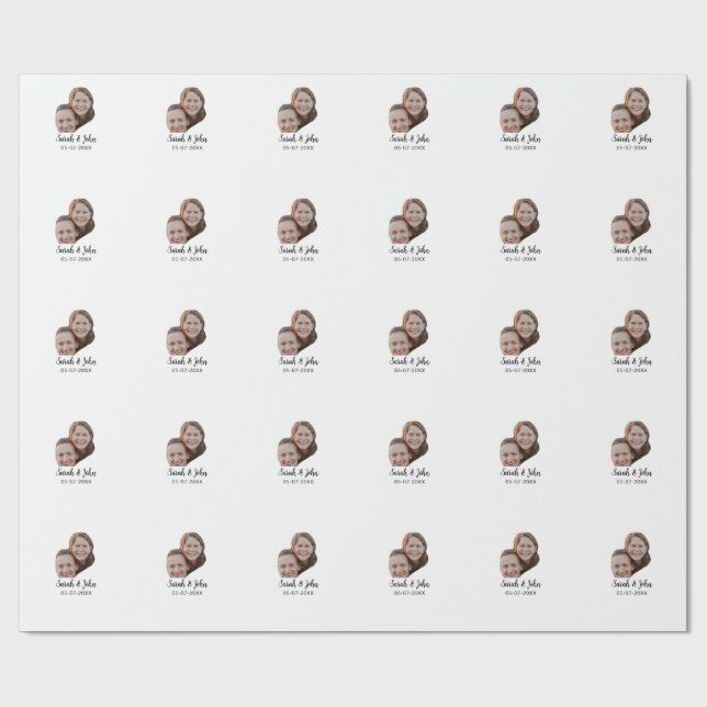 Papel De Presente Foto do casal com nome e data simples casamento (Aberto)