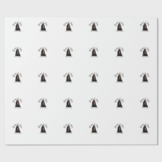 Papel De Presente Foto do casal com nome e data simples casamento (Aberto)