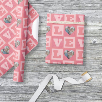 Papel De Presente Foto do Coração de Amor Rosa Romântico do dia de o