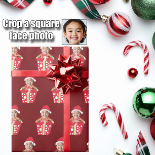 Papel De Presente Foto do Rosto de Crianças Personalizável Natal Ver