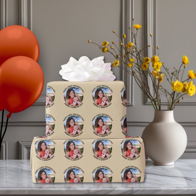 Papel De Presente Foto e texto personalizados do primeiro dia da mãe (Criador carregado)